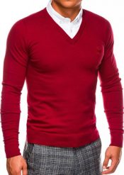 Ombre Sweter męski E120 - czerwony L. Czerwone swetry przez głowę męskie Ombre, l, bez wzorów, bez kołnierzyka. Za 69.99 zł.