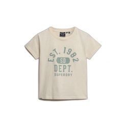 Dopasowana koszulka z motywem dla kobiet Superdry Athletic. Białe t-shirty damskie Superdry., bez wzorów, bez kołnierzyka. Za 143.60 zł.