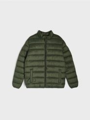 Pikowana kurtka puffer ze stójką - zielony. Zielone kurtki męskie Sinsay, l, bez wzorów, bez kaptura. Za 69.99 zł.