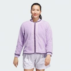Kurtka Go-to Fleece. Czerwone kurtki damskie Adidas, uniwersalny, bez wzorów, z polaru, bez kaptura, na golfa. Za 439.00 zł.