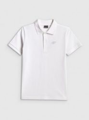 4F Koszulka polo regular chłopięca - biała 152 (11-12 lat). Białe t-shirty dla chłopców 4f, bez wzorów, z bawełny, bez ramiączek. Za 49.99 zł.