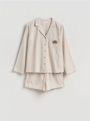 Dwuczęściowa piżama z bawełny - beżowy. Brązowe piżamy damskie Reserved, l, bez wzorów, z bawełny, bez ramiączek. Za 139.99 zł.