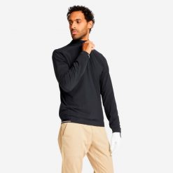 Bluza do golfa męska Inesis RW500 hydrofobowa wiatroszczelna. Czarne bluzy męskie INESIS, m, bez wzorów, z elastanu, bez kaptura, na golfa. Za 139.99 zł.