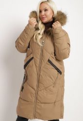 Beżowa Kurtka Pikowana z Odpinanym Futerkiem Zivilda. Brązowe kurtki damskie Born2be, na zimę, xl, bez wzorów, z jeansu, bez kaptura. Za 369.99 zł.