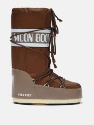 Moon Boot ICON NYLON BOOTS Śniegowce damskie. Brązowe śniegowce i trapery damskie Moon Boot, z nylonu, przed kolano. W wyprzedaży za 687.20 zł.