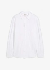 Koszula z długim rękawem, z bawełnianej piki z dużą zawartością stretchu, slim fit. Białe koszule męskie bonprix, m, bez wzorów, z bawełny, bez kołnierzyka, bez ramiączek. Za 149.99 zł.