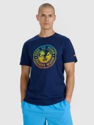 4F T-shirt regular z nadrukiem męski - granatowy XL. Niebieskie koszulki sportowe męskie 4f, m, bez wzorów, z bawełny, klasyczne, bez kołnierzyka. Za 69.99 zł.