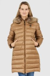 BLAUER Brązowa kurtka puchowa damska z odpinanym futrem jenota. Brązowe kurtki damskie Blauer USA, s, bez wzorów, z puchu, bez kaptura. W wyprzedaży za 1,259.99 zł.