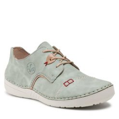 Półbuty Rieker. Zielone półbuty damskie Rieker, bez wzorów, bez obcasa, na płaskiej podeszwie, bez zapięcia. Za 319.99 zł.