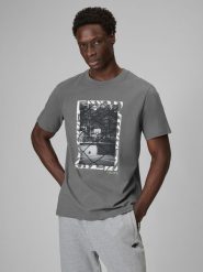 4F T-shirt regular z nadrukiem męski - szary L. Szare t-shirty męskie 4f, l, bez wzorów, z bawełny, klasyczne, bez kołnierzyka. Za 79.99 zł.