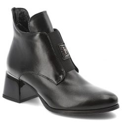 Botki damskie Armodo o eleganckim fasonie z gładką cholewką ozdobną elastyczną wstawką i stabilnym obcasem czarne, 60560 M.Czarny+Cn. Czarne kozaki damskie Armodo, bez obcasa. Za 439.00 zł.