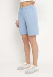 Jasnoniebieskie Szorty Wykończone Gumką w Pasie i Wsuwanymi Kieszeniami Ritardia. Niebieskie szorty damskie Born2be, na lato, l, bez wzorów, z dzianiny. Za 39.99 zł.