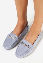 Jasnoniebieskie Mokasyny z Imitacji Zamszu z Metalową Ozdobą Gelalline. Niebieskie mokasyny damskie Born2be, z jeansu, biznesowe. Za 69.99 zł.