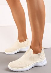 Beżowe Wsuwane Buty Sportowe z Elastyczną Cholewką Delillahe. Brązowe obuwie sportowe damskie Born2be, bez wzorów, z materiału. Za 49.99 zł.