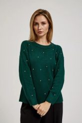 Sweter z cyrkoniami. Swetry damskie MOODO, l, bez wzorów, z elastanu, bez kołnierzyka, bez ramiączek, bez kaptura. W wyprzedaży za 59.99 zł.