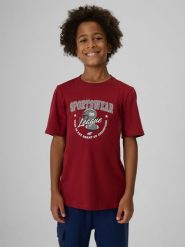 4F T-shirt regular z nadrukiem chłopięcy - czerwony 152 (11-12 lat). Czerwone t-shirty dla chłopców 4f, bez wzorów, z bawełny, bez ramiączek. Za 49.99 zł.