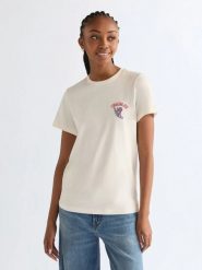 DAMSKA KOSZULKA WRANGLER SIGN OFF TEE WORN WHITE 112378332. Białe koszule damskie Wrangler, xl, bez wzorów, bez kołnierzyka, bez ramiączek. Za 79.99 zł.
