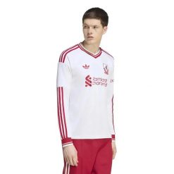 Koszulka Wyjazdowa z Długim Rękawem Liverpool FC 2026/27. Białe koszulki sportowe męskie Adidas, na zimę, l, bez wzorów, z tkaniny, bez kołnierzyka, bez ramiączek, do piłki nożnej, climacool (adidas). Za 474.00 zł.