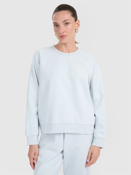 4F Bluza dresowa nierozpinana bez kaptura damska - niebieska XS. Niebieskie bluzy damskie 4f, xs, bez wzorów, z dresówki, bez kołnierzyka, bez ramiączek, bez kaptura. W wyprzedaży za 139.99 zł.