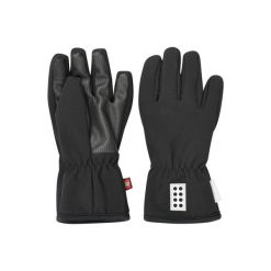 Rękawiczki dziecięce softshell LEGO. Czarne rękawiczki dziecięce LEGO, bez wzorów, z softshellu. W wyprzedaży za 97.99 zł.