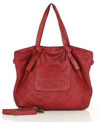 Shopperka pleciona MARCO MAZZINI bordowa v243d. Czerwone torebki do ręki damskie bez wzorów, ze skóry, vintage, duże, bez dodatków. Za 597.55 zł.