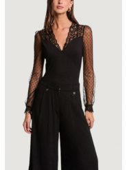 Morgan Bluzka 252-TARSILA Czarny Slim Fit. Czarne bluzki damskie Morgan, xl, bez wzorów, z syntetyku, bez kołnierzyka, bez ramiączek. Za 249.99 zł.