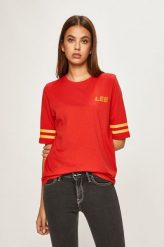 LEE GRAPHIC TEE DAMSKI T-SHIRT KOSZULKA LOGO BRIGHT RED L44SWMEF 112109981. Czerwone t-shirty damskie Lee, l, bez wzorów, bez kołnierzyka. W wyprzedaży za 39.99 zł.
