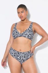 Damski Top od bikini miękkie miseczki wzór w panterkę drapowanie. Białe topy damskie Ulla Popken, plus size, bez wzorów, z elastanu, bez kołnierzyka, bez ramiączek. Za 111.99 zł.