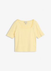 T-shirt z grubej bawełny organicznej. Niebieskie bluzki damskie bonprix, bez wzorów, z bawełny, bez kołnierzyka, bez ramiączek. Za 57.99 zł.