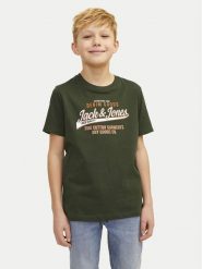 Jack & Jones Junior T-Shirt Logo 12258876 Zielony Regular Fit. Zielone t-shirty dla chłopców Jack & Jones Junior, bez wzorów, z bawełny, bez ramiączek. Za 39.99 zł.