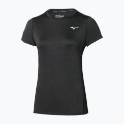 Koszulka do biegania damska Mizuno Impulse Core Tee. Czarne koszulki sportowe damskie Mizuno, bez wzorów, sportowe, bez kołnierzyka. Za 109.99 zł.