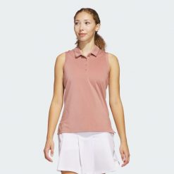 Koszulka Women's Ultimate365 Solid Sleeveless Polo. Czerwone koszulki sportowe damskie Adidas, bez wzorów, z materiału, na golfa. Za 162.80 zł.