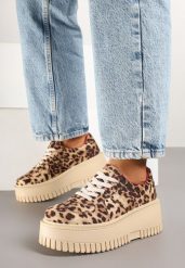 Panterkowe Sneakersy w Stylu Tenisówek na Platformie z Tłoczeniami Firreis. Obuwie sportowe damskie Born2be, bez wzorów, z jeansu, tenisowe. Za 84.99 zł.