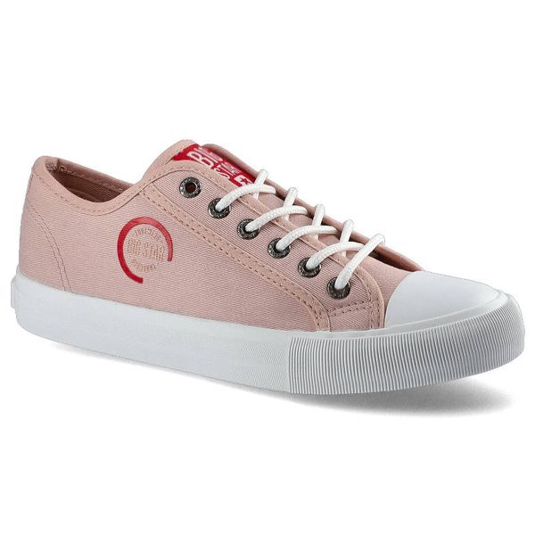 Trampki damskie Big Star, trampki z materiałową cholewką wiązaniem na oczka gumowym noskiem i elastyczną podeszwą, jasnoróżowe, HH274119. Czerwone trampki i tenisówki dziewczęce Big Star, bez wzorów, z gumy, bez zapięcia. Za 77.50 zł.