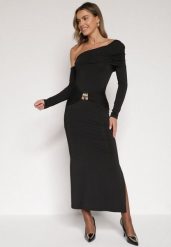 Czarna Sukienka z Wiskozą Wywiniętym Dekoltem Marszczeniem i Metaliczną Ozdobą Reillea. Czarne sukienki damskie Born2be, na co dzień, m, z aplikacjami, z wiskozy, eleganckie, bez kołnierzyka, bez ramiączek, maxi. Za 119.99 zł.