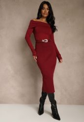 Bordowa Spódnica o Ołówkowym Kroju z Wiskozą z Paskiem i Rozcięciem Saweda. Czerwone spódnice damskie Renee, m, bez wzorów, z wiskozy, eleganckie, midi, ołówkowe. Za 79.99 zł.