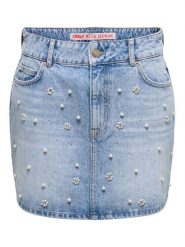 ONLY Spódnica jeansowa Onur 15367472 Niebieski Regular Fit. Niebieskie spódnice damskie Only, l, bez wzorów, z jeansu. Za 299.99 zł.