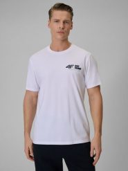 4F T-shirt regular gładki męski - biały S. Białe t-shirty męskie 4f, m, bez wzorów, z dresówki, klasyczne, bez kołnierzyka. Za 69.99 zł.