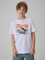 4F T-shirt regular z nadrukiem chłopięcy - biały 140 (9-10 lat). Białe t-shirty dla chłopców 4f, bez wzorów, z bawełny, bez ramiączek. Za 49.99 zł.