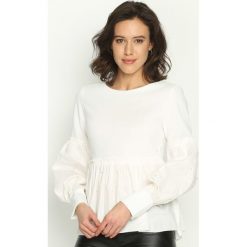 Biała Bluzka Puffy. Białe bluzki damskie Born2be, z okrągłym kołnierzem, z długim rękawem. Za 69.99 zł.