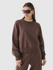 4F Bluza dresowa oversize nierozpinana bez kaptura damska - brązowa XL. Brązowe bluzy damskie 4f, xl, bez wzorów, z bawełny, bez kaptura. W wyprzedaży za 69.99 zł.