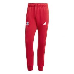 Spodnie dresowe Bayern Munich Dna 2024/25. Czerwone spodnie sportowe męskie Adidas, bez wzorów, z dresówki, do piłki nożnej. Za 272.00 zł.