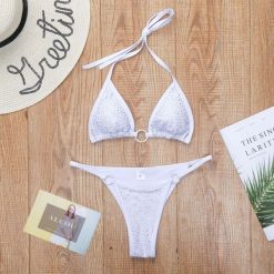 Bikini z cyrkoniami na plażę z regulowanymi ramiączkami Sivan. Czarne bikini damskie Intica, na lato, l, bez wzorów. Za 149.00 zł.