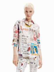 Desigual Koszula Newspaper 23SWCW24 Kolorowy Regular Fit. Bluzki damskie Desigual, s, bez wzorów, z bawełny, bez kołnierzyka, bez ramiączek. Za 379.99 zł.