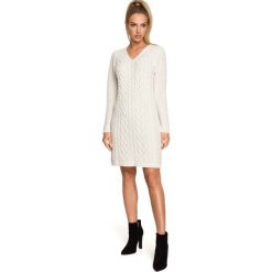 Swetrowa Sukienka z Warkoczowym Splotem - Kość Słoniowa. Białe sukienki damskie MOE, l, bez wzorów, z dzianiny, bez kołnierzyka, bez ramiączek. Za 254.90 zł.