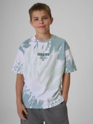 4F T-shirt loose z nadrukiem chłopięcy - zielony 134/140 (8-10 lat). Zielone t-shirty dla chłopców 4f, bez wzorów, z bawełny, bez ramiączek. Za 59.99 zł.