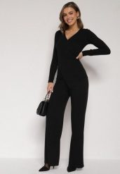 Czarny Bawełniany Komplet Kopertowa Bluzka z Długim Rękawem i Spodnie Ferenna. Czarne spodnie materiałowe damskie Born2be, m, bez wzorów, z bawełny. Za 169.99 zł.