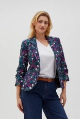 Marynarka z rękawami 3/4 granatowa. Żakiety damskie MOODO, m, bez wzorów, z elastanu. Za 199.99 zł.