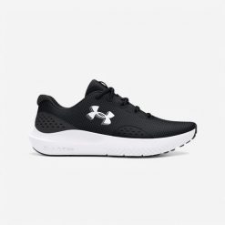 Buty fitness damskie UA Charged Surge 4. Czarne obuwie sportowe damskie Under Armour, bez wzorów, z materiału, na fitness i siłownię. Za 199.99 zł.