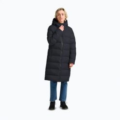 Płaszcz puchowy damski Jack Wolfskin Frozen Palace Coat. Niebieskie płaszcze damskie Jack Wolfskin, l, bez wzorów, z materiału, długie, bez kaptura. Za 1,439.00 zł.